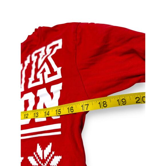 PINK Victoria Secret Red Festive Graphic Long Sleeve Crop Top Size XS - Picture 7 of 9